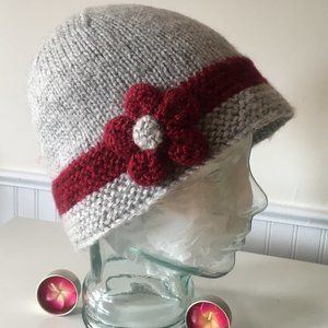 Color Block, Red & Grey, Cloche Style, Flower Hat
